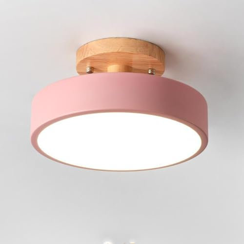 Plafonnier Luminaire Nordique LED, Plafonniers Led Modernes Ronds En Bois Intérieur Ø18cm IntéRieur 13W métal Pour d'enfant chambre à coucher Salon Cuisine Salle À Manger Couloir Bureau (rose(13W))