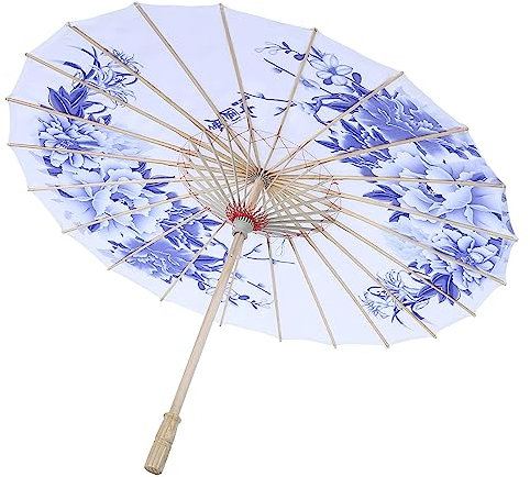 Aramox Paraguas, Paraguas Hecho a Mano para Mujer, Paraguas de Baile Clásico Chino a Prueba de Viento (Chinoiserie Azul)