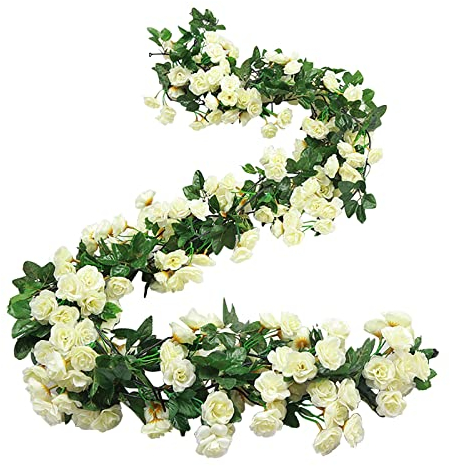 AVFORA 1 Piece 5.9 Foot False Rose Vine Artificial Flower Hanging Rose Ring Home Hotel Office Wedding Party Garden Arts and Crafts Decoration Red Rose Vine Artificial Flowers Bottle