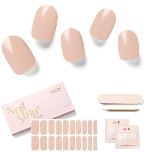 NAILOG Uv Gel Nagelfolie, Nagelsticker Uv Härtend, 20pcs Lang Anhaltende Nagellackstreifen, Gel-Nagelaufkleber in Salonqualität, Maniküre Kit mit Glänzendem Gel-Finish, In The Nude