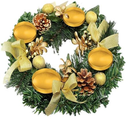 Hitrod Weihnachtskranz Dekokranz Mit 4 Kerzenhaltern Advent Weihnachten Deko Tisch Adventskranz Modern, Adventskranz Künstlich Für Teelichter Ø 30 cm, Tischdeko Weihnachten Für Die Weihnachtsfeier