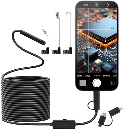 Zawaer Endoscopio per Smartphone, 1920P HD Telecamera di ispezione ad alta definizione, IP67 Sonda Impermeabile, nessuna di ispezione WiFi, Endoscopio con 8 LED, Tubi con Cavo da 5m, per Android iOS