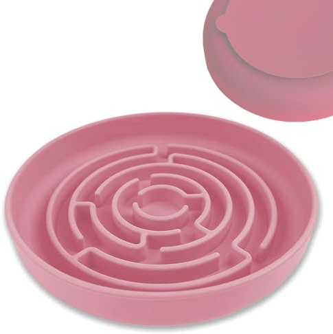 Slow Feeder Dog Bowl Large 19 cm | Food Bowl for Cats & Puppy | Anti-Gulp Anti-Chocking Non-Spill with Strong Suction Base | Up to 10x Slower Eating | New Maze Design (Pink)