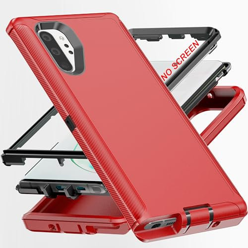 AYMECL for Note 10+ Case,[Military Grade] 3 in 1 Heavy Duty Full Body Shockproof Protection Phone Case for Samsung Galaxy Note 10 Plus 6.8 inch,Black+Red