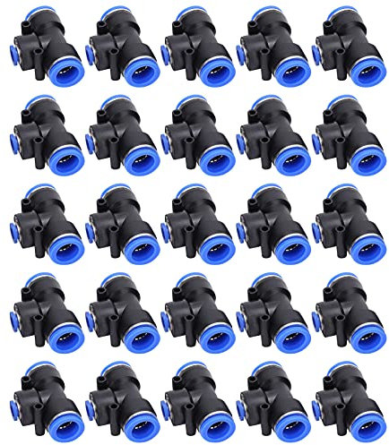 Glomora Raccord Pneumatique 8mm, Connecteur De Tube Pneumatique à 3 Voies en Forme De T, 25 Raccords en T pour Tuyau d'air à Poussée Rapide 16 X 8 X 16 Mm