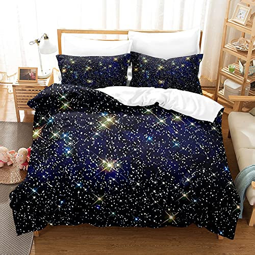 SJSXWQN Bettwäsche 135x200 Blauer Nachthimmel Bettwäsche-Set mit Reißverschluss Schließung für Kinder Mädchen Weicher Atmungsaktive Mikrofaser Bettbezug + 2 Kopfkissenbezug 80x80 cm