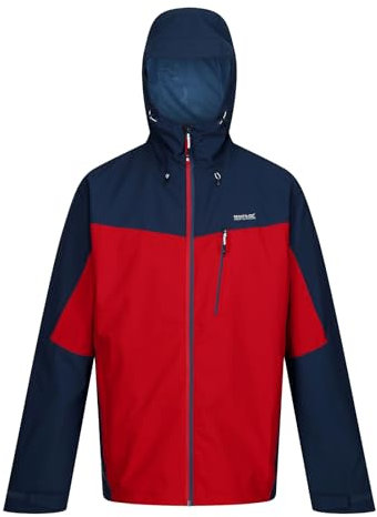 Regatta Herren Jacke Funktionsjacke Outdoorjacke Regenjacke Birchdale, Farbe:Mehrfarbig, Artikel:-PWE Danger red/Moonlight Denim, Größe:M