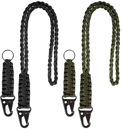 FYSL Paracord Schlüsselanhänger, 4 Stück Schlüsselband mit Karabiner, 2 Farben Geflochtene Lanyard, Umhängeband Lang Neck für Motorrad Auto Camping Wandern Männer Frau Kinder