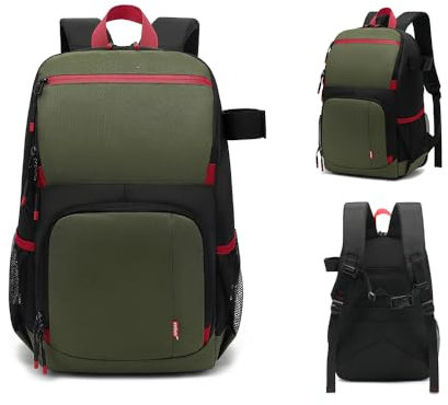 Andoer Camera Backpack Water-resistant Camera Bag Photography Backpack Large Capacity Camera Case with Tripod Holder 15.6 Inch Laptop Compartment for Women Men, Green, Green, Modern
