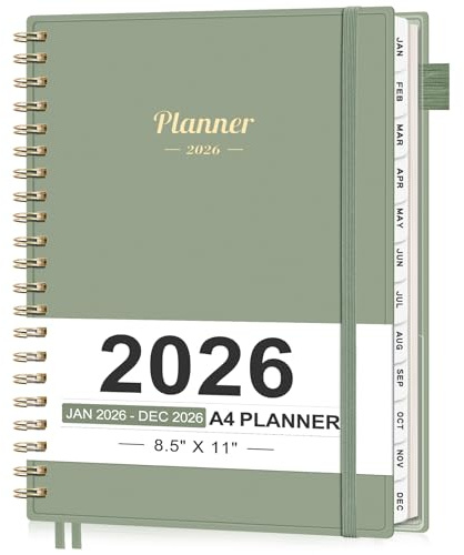 AHGXG Planer 2024–2025 – Wochen- und Monatsplaner 2024 Juli 2024 – Juni 2025, 21,6 x 27,9 cm, großer A4-Kalenderplaner mit monatlichen Registern, Doppeldrahtbindung, Innentasche, Salbeigrün