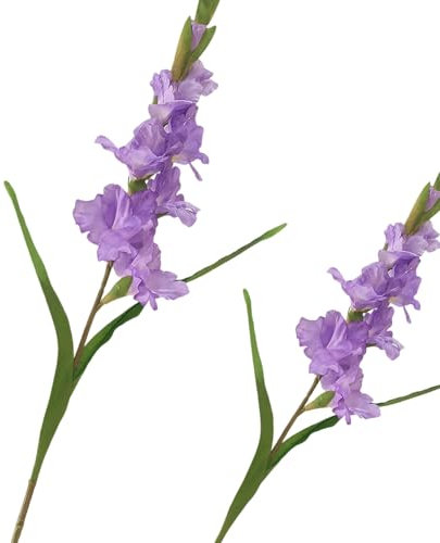 BQEE Künstliche Gladiolen-Blume mit langem Stiel, 2 Stück, Heim/Hochzeit/Bürodekoration (lila)