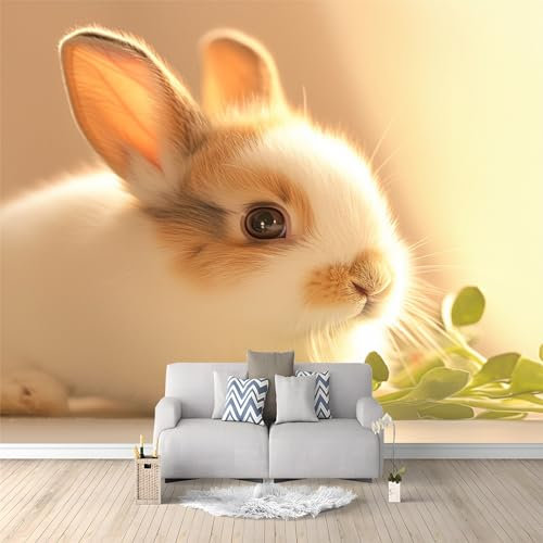 Papier Peint Panoramique Lapin mignon, 200 x 140 cm Papier Peint Intissé Personnalisé Photo Murale pour Salon Chambre d'enfants restaurant Appartement Décoration Murale