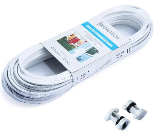 bricoleva.it Cavo Stendibiancheria - Filo da Esterno - Corda per Stendere Panni - Stendino da Balcone Bucato (Kit Cavo Stendibiancheria Bianco + 2 Morsetti - Ø 4mm)