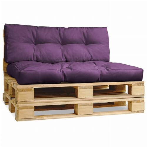 Palettenkissen für Europalette - Rückenlehne 40x120 cm, Sitzkissen 80x120 cm violett - aus dickem Polsterstoff, mit weicher Füllung - Set aus 2 Palettenauflagen, Outdoorkissen, Outdoor Sitzkissen
