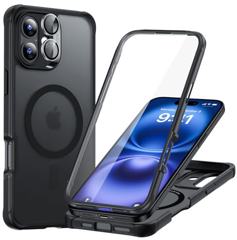 ESR for iPhone 16 Case, Compatible with MagSafe, Full-Body Military-Grade Drop Proof Case for iPhone 16 with Built-in 9H+ Tempered Glass Screen Protector, Frosted Black