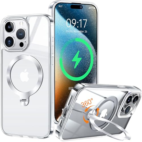 HaloArt 360° Drehbarer Ständer Magnetische Hülle für iPhone 14 Pro [Stabilster Unsichtbarer CD-Ring Ständer für Mag-Safe] [ Nr.1 Magnetkraft & Militärschutz] Stoßfest Schutzhülle Dünn, Klar