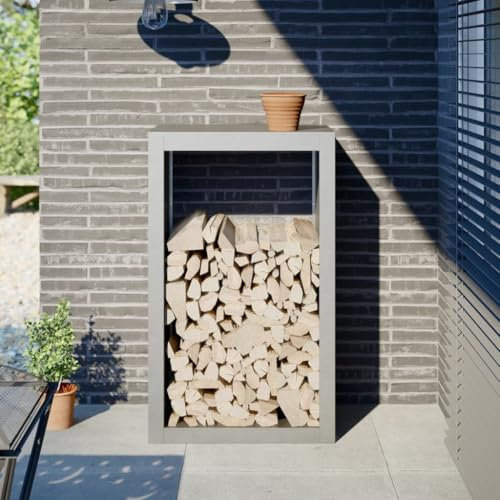Rantry Kaminholzregal 60 x 40 x 100 cm aus Edelstahl, Holzregal für den Innenbereich, Holzhalter für Kamin, Holz für den Innenbereich, stapelbar, Holzregal aus Holz