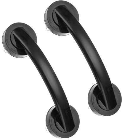 sourcing map 2pcs Grab Bars for Bathtubs and Showers, 7.6 Mirror Glass Door and Window Handles Powerful Shower Suction Cup Anti-Slip Safety Bars for Senior Shower Chairs Black