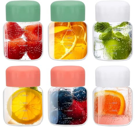 PATIKIL Small Juice Glass Bottles with Lids,6Pcs 10 Ounce(300ml) Borosilicate Glass Water Bottle Leakproof Cute Drinking Bottles Shot Bottles for Juicing Fridge Water Milk,Green/Pink/White