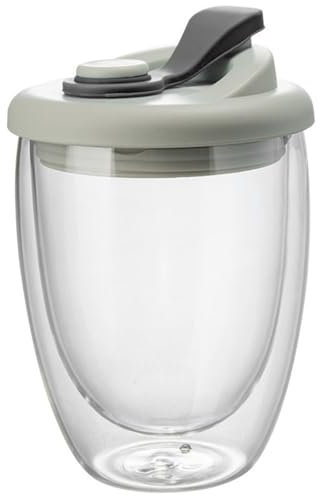 NIDONE Double Walled Glass Coffee Mugs with Pinhead-sized Hole 350ml Glass Mug with Lid Heat-Resistant Insulated Glass Coffee Cups for Brewing Tea Coffee Lattes Juices,Glass Mug with Lid