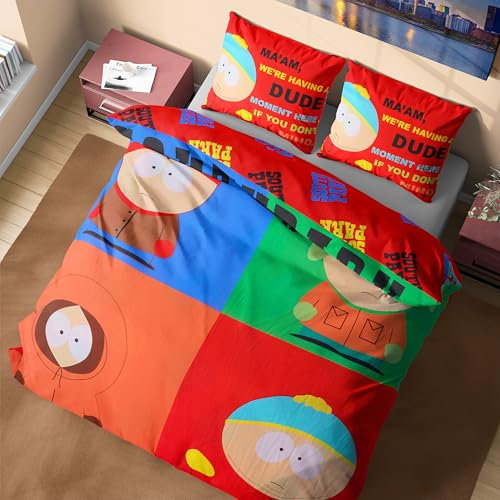 South Park Bettwäsche Herren, Bettbezug Set & Kissenbezug für Herren, für Einzelbett & Doppelbett (Mehrfarbig Doppelt)