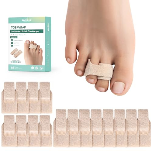 16 Pack of Hammer Toe Straightener, Welnove Hammer Toe Splints, Toe Cushioned Bandages, Toe Corrector for Overlapping Toes, Toe Splints for Crooked Toes, Curled Toes, Bent Toes - (Multi-Size, Beige)