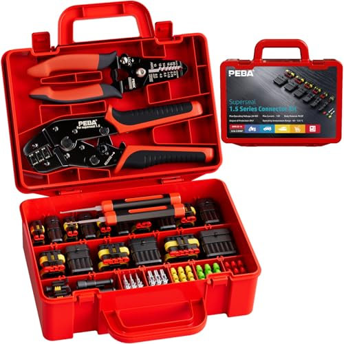 PEBA Set de Connecteurs Électriques Étanches pour Véhicules, Connecteurs 1/2/3/4/5/6 broches mâles et femelles avec outil de sertissage à cliquet, Pince à dénuder, Extracteur de broches