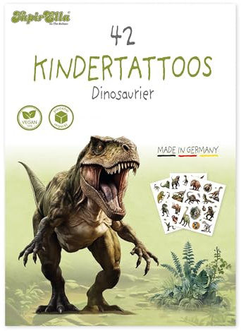 Tapirella 42 hautfreundliche Kinder Tattoos, Dinosaurier, MADE IN GERMANY, Tattoos für Kinder vom Lutz Mauder Verlag, Vegan und plasikfrei verpackt