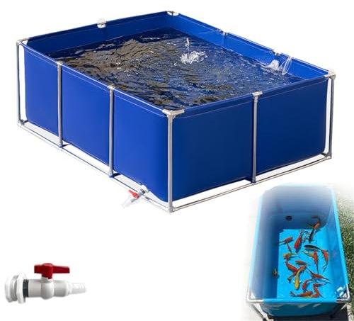 Pounjsd faltbecken für koi,1m Segeltuch-Fischteich,PVC Teichfolie Fischteich aus Segeltuch mit Ständer, Leinwand-Außenfischteich for Aquakultur, Frame Pool Für Koi-Zucht, Wasser-Bewässerung