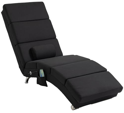 HOMCOM Relaxliege mit 5 Massagemodi Loungesessel mit Lendenkissen, Heizfunktion, Liegesessel mit Seitentasche, Fernbedienung, Leinenoptik, Relaxsessel Chaiselongue Schwarz