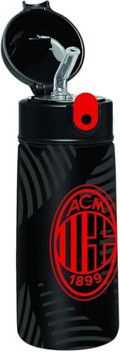 GREEN TRADE Seven Borraccia - A.C. MILAN Calcio, Nero Rosso, Borraccia Termica in Acciaio Inox Interno Esterno, Mantenimento Temperatura fino a 24h, Borraccia Scuola Bambino