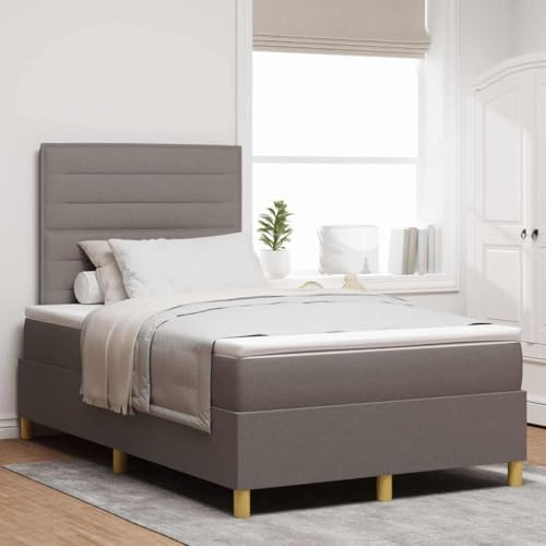 vidaXL Boxspringbett mit Matratze Taupe 120 x 200 cm Stoff, Moderne King-Size-Bett, rechteckiger Boxspring, Bequeme Schaum-Matratze, langlebiger Polyester-Kopfteil.