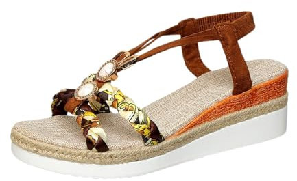 Générique Liquidazione Scarpe Casual Donna Sandali Zeppe Piane Punta Tonda Donna Intrecciata Perline Punta Aperta Stile Bohemien Stivali Sexy, marrone, 42 EU Étroit
