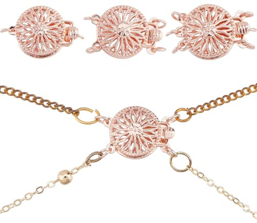Hobbspring 3pcs Halsketten-Set mit Flachem Rundem Verschluss 3 verschiedene Halsketten-Verschlüsse Roségoldene Mehrfach-Halskettenverbinder Verschluss für Halskette Trennstück Entwirrer Schmuckzubehör