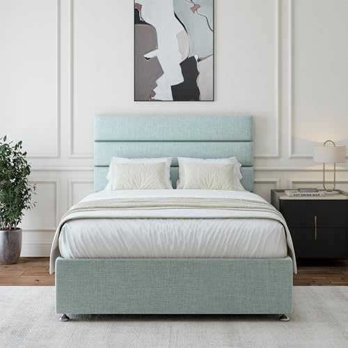 Bedmaster Linen Divan Bed Base With Storage And Lined Headboard - Colour And Size Options (Duck Egg Linen 2 Drawer, Single)