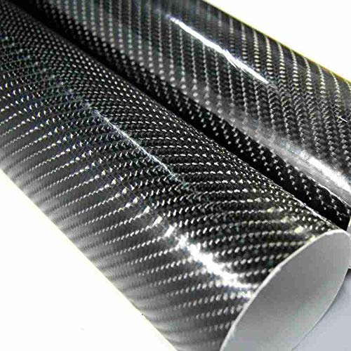 LUOKEKE Autofolie 30 cm x 152 glänzend schwarz Carbon Fiber Aufkleber Vinyl Wrap Blatt Rolle Film Auto Haube Dach Dekor