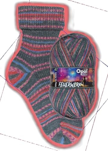 Opal Feuerwerk 4-fach Strickgarn, 100g Knäuel, 425m Lauflänge, 75% Superwash Schurwolle, 25% Polyamid, für Socken und Accessoires (11654 Lichtermeer)