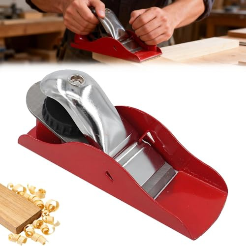 Hand Planers for Woodworking, Adjustable Manual Wood Planer with Stainless Steel and Ergonomic Handle, Door Planer for Wood DIY Crafting, Trimming, Carving, Edge Rounding (Red)
