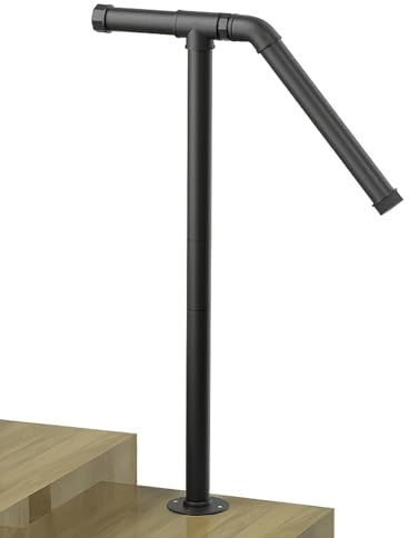 Outdoor Handrail for 1-2 Steps, Single Post Black Metal Stair Railing 87cm