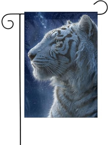 Majestätische weiße Tiger-Gartenflagge, 30 x 45 cm, vertikal, doppelseitig, Bauernhaus, Urlaub, Außendekoration, Hofflagge