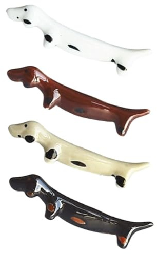 Tofficu Poggia Posate da Tavolo Supporto Decorativo per Bacchette e Cucchiaio in Ceramica Set 4pezzi a Forma di Cane Bassotto Accessorio Cucina Elegante e Funzionale
