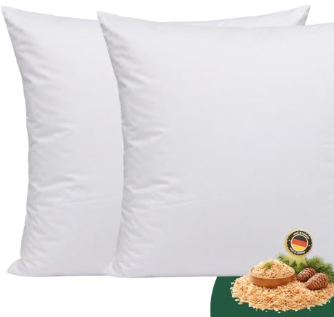 Zirbenholz Betten-Set, Set F Klimafaser, 2 x Kissen 80x80 cm | Klimafaser, Baumwollbezug, Waschbar bei 40°C, Made in Germany, Zirbenholz