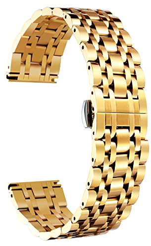 BINLUN Edelstahl Uhrenarmbänder 12mm-24mm SmartWatch Ersatzband Metall uhrarmband für Damen&Herren 6 Farbe kompatibel mit Samsung Galaxy Watch 6, kompatibel mit Garmin Vivoactive 3(Gold,19mm)