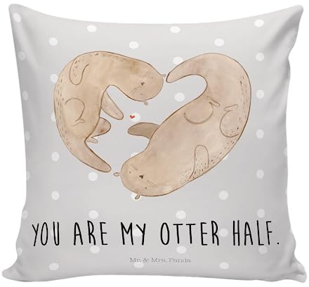 Mr. & Mrs. Panda Zierkissen Otter Herz - Geschenk, Kissen 40x40, Kissenbezug 40x40, Kopfkissen 40x40, Fischotter, Verlobung, Seeotter, Liebe,