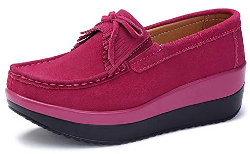 Solshine Mocassins compensés en daim pour femme P025, Rose 4., 38 EU