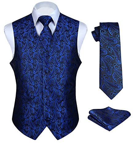 Enlision Anzugweste Hellblau Herren Hochzeit Paisley Westen & Krawatte Einstecktuch Party Floral Jacquard Anzug Weste Set XL