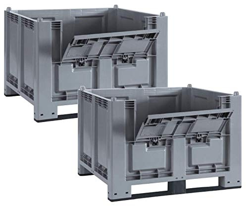 BRB SPAR-SET, 2x Palettenbox mit Kommissionierklappe und 2 Kufen, lebensmittelecht, LxBxH 1200x800x850 mm