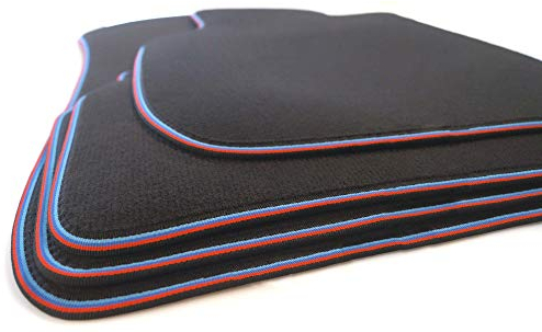Fußmatten passend für BMW 1er E87 M1 Velours Deluxe Matten Autoteppiche in Original Qualität Velours Autoteppich 4-teilig Schwarz Rot Blau