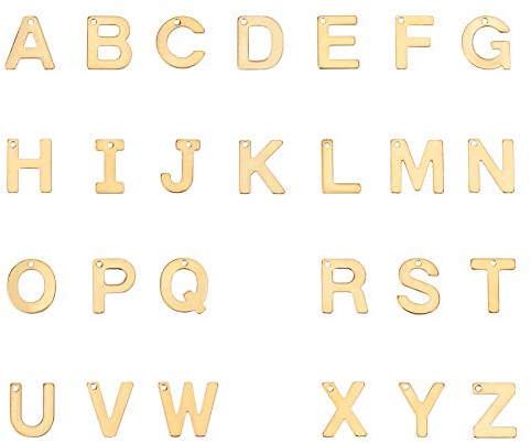 PandaHall 52pcs Letter AZ Pendent Edelstahl Alphabet Charms Letter Charms Metall Alphabet Anhänger Für Armband Halskette Name Valentinstag Schmuckherstellung, Golden
