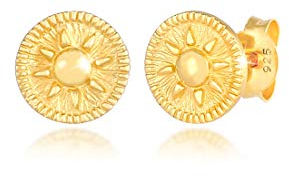 Elli Ohrringe Damen Ohrstecker Coin Rund Sonne Antik Vintage aus 925 Sterling Silber Vergoldet